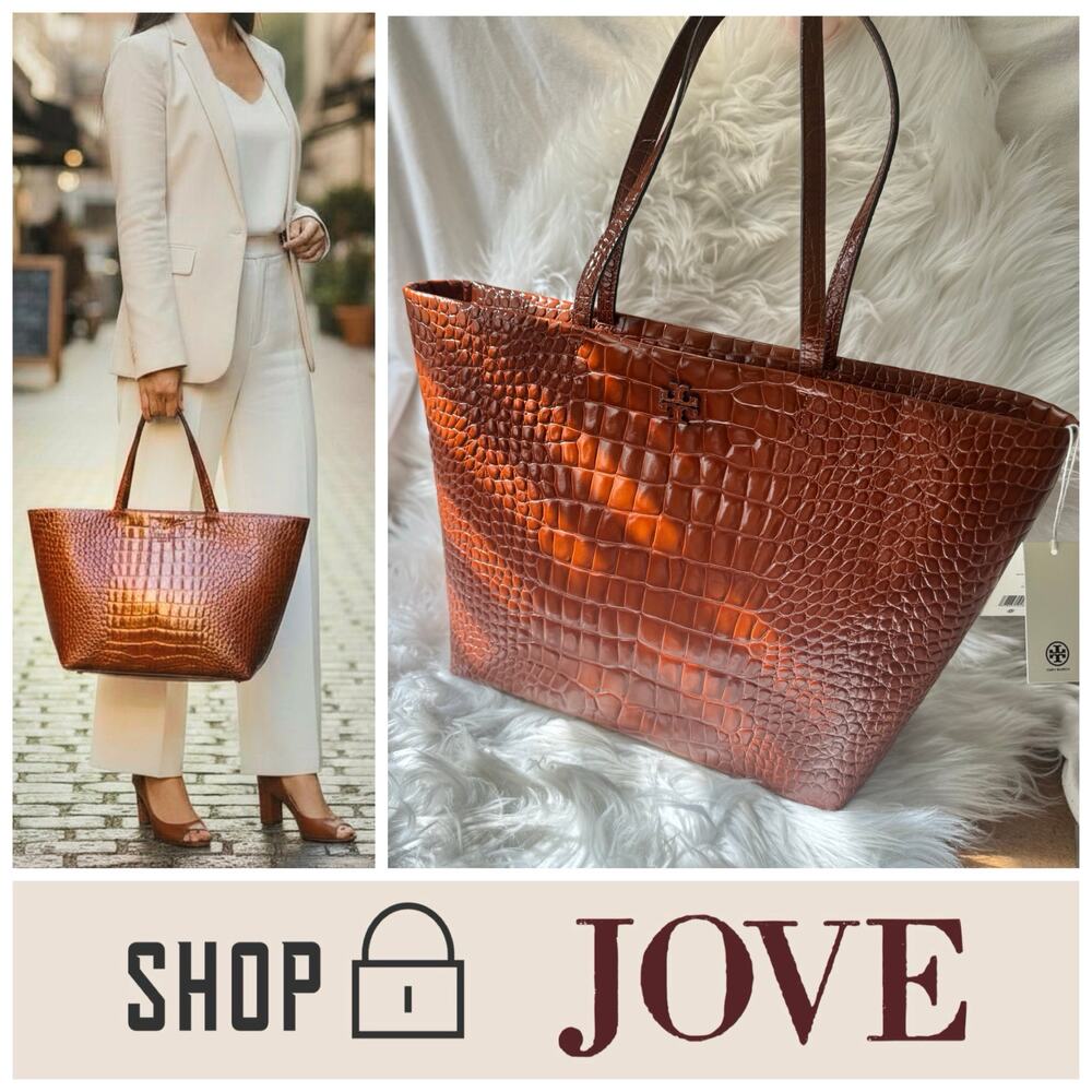 RARE NEW $720 Tory Burch Crocodile Thea Work Travel Laptop Tote Diaper Mom Bag